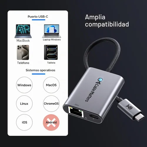 Vista 6 de Cable Matters Adaptador USB C a Ethernet de 5 Gb con carga de 140 W