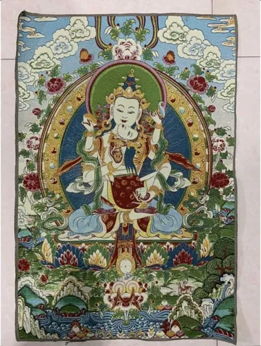 Vista 2 de Bordado de seda tibetano Thangka budista Vajrakila Mahāsattv Tangka Yoga Budista Tapiz colgante de pared Arte de pared Decoración del hogar Tapiz