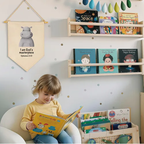Vista 4 de Decoración de animales cristianos para guardería, versículo bíblico, selva, safari, banderín, banderín, regalo para bebés, niños, niñas, recién