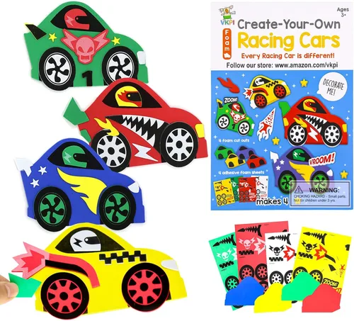 Vista 8 de VKPI Kit de regalo de 4 piezas de espuma EVA, creativo para hacer tus propios autos, proyectos de manualidades de papel de espuma de dibujos Coches