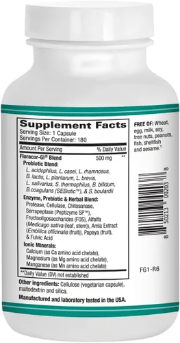 Vista 2 de Floracor-GI Candida Cleanse, probiótico y fórmula de apoyo enzimático 180 cápsulas