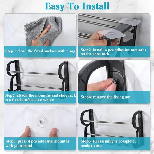 Vista 3 de Ziliny Zapatero montado en la pared con soportes adhesivos para colgar en la pared, organizador de almacenamiento de zapatos, soporte para estante