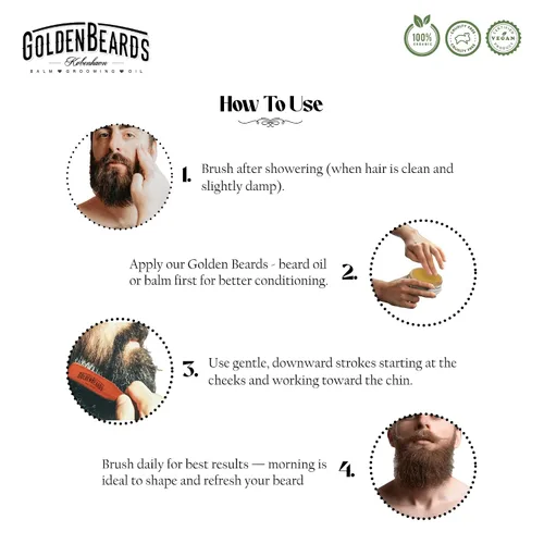 Vista 7 de Golden Beards - Cepillo vegano para barba – Mango de bambú y cerdas a base de plantas – Cepillo ecológico para el cuidado de la barba para hombres