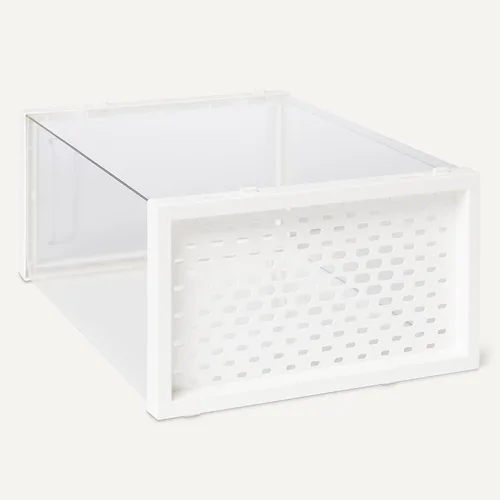 Vista 4 de Amazon Basics Caja organizadora de zapatos transparente apilable y plegable, pequeña, paquete de 12