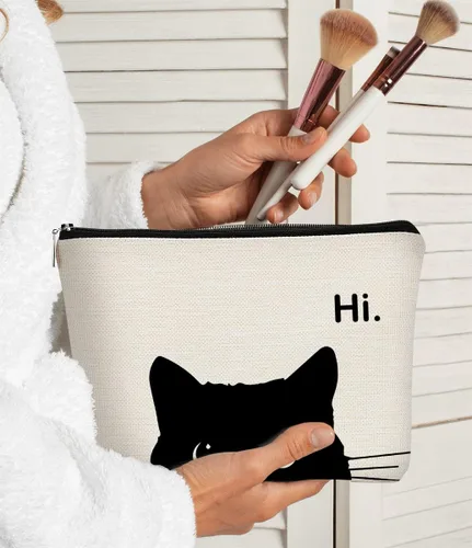 Vista 4 de Regalos de Gatos - Pequeña bolsa de maquillaje, bolsa de cosméticos para amantes de los gatos, bolsa de maquillaje para adolescentes y mujeres, cat 1