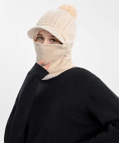 Vista 7 de HUAMULAN Gorro de invierno de una pieza para mujer, pasamontañas de forro polar, pasamontañas, máscara facial, bufanda, orejeras, esquí, nieve