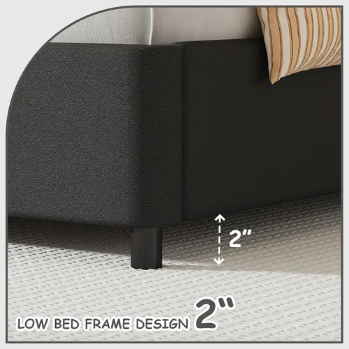 Vista 5 de BarnFurin Base de cama individual, cama de plataforma tapizada con cabecera de nube, marco de cama moderno con diseño suave anticolisión, no Negro
