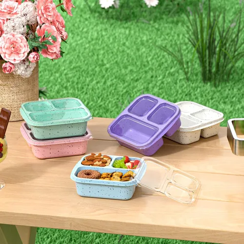 Vista 7 de Cajas de aperitivos (paquete de 3) – Cajas Bento apilables con 3 compartimentos, recipientes de preparación de comidas reutilizables, recipientes