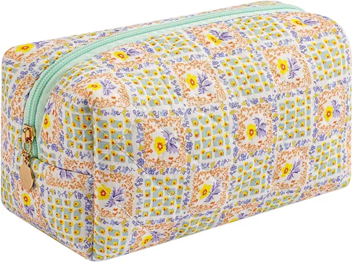 Vista 9 de Bolsa de maquillaje de viaje para mujeres y niñas, bolsa de maquillaje con cremallera, flores florales, organizador de maquillaje, bolsa de tela