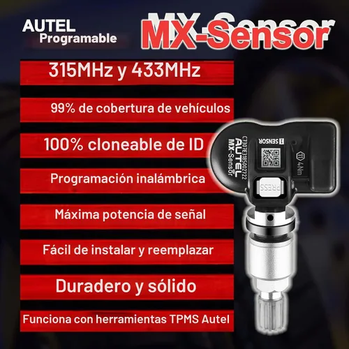 Vista 2 de Autel TPMS Sensores Juego de 4, Sensor Mx Programable para Presión de Neumáticos, 315MHz + 433MHz Press-in Nivel OE (Válvulas Metálicas) Programado