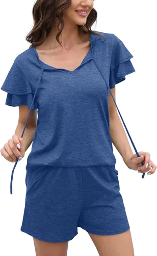 Vista 3 de WIHOLL Conjuntos de verano para mujer, 2 piezas, manga corta, cuello en V, conjuntos casuales
