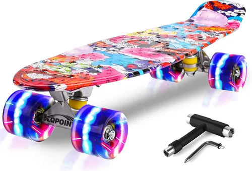 Vista 11 de Patinetas, Monopatín Completo de 56 cm, Mini Cruiser para Niños, Niñas, Adolescentes Principiantes con Ruedas de Luces Intermitentes Coloridas