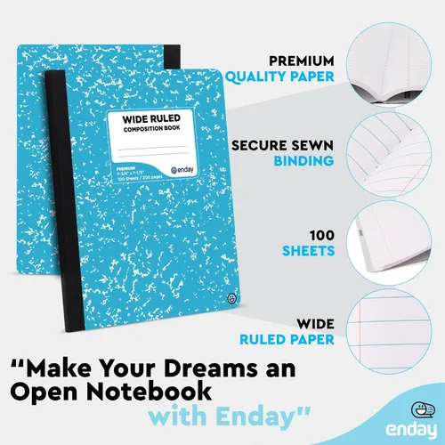 Vista 2 de Enday Cuadernos de composición de papel de rayas anchas, cubiertas de cuaderno de composición de mármol de colores, 100 hojas (200 páginas) libros