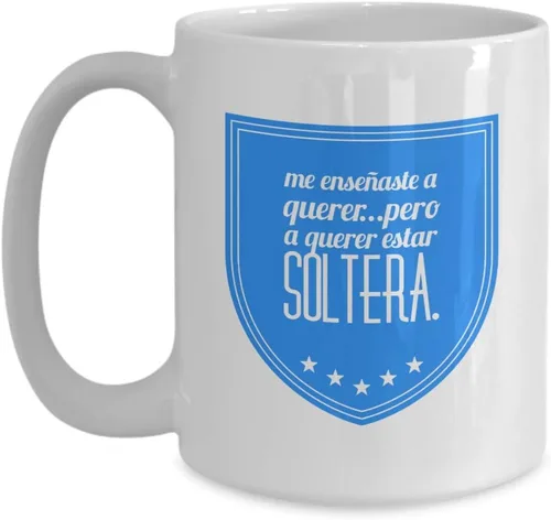 Vista 4 de Taza de Café Soltera Vaso, taza de café divertidas, tazas personalizadas, taza de café inspiradoras, taza con mensajes positivos.