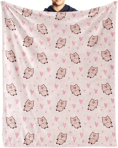Vista 12 de Manta de cerdo para regalo, manta de franela polar de 30 x 40 pulgadas, suave para niñas, niños y adultos, ligera, cómoda, cálida manta con temática