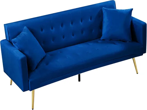Vista 8 de Anwick Sofá Cama Futón de Terciopelo Moderno de 72", Sofá Cama Plegable Convertible con 3 Respaldos Ajustables, Sofá de Dos Plazas Reclinable Azul