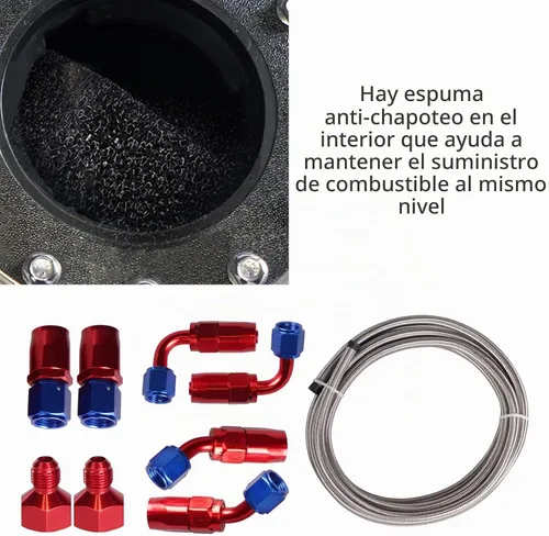 Vista 5 de Tanque de Celda de Combustible Universal de 5 Galones 20L Aluminio Pulido Plateado con Tapa/Emisor de Nivel/Línea de Alimentación de Aceite de 12
