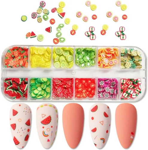 Vista 8 de AKOAK 2 cajas de tiras de arcilla de puré de cristal, flores, rebanadas de frutas, manzanas, fresas, sandías, manualidades, decoración, álbumes