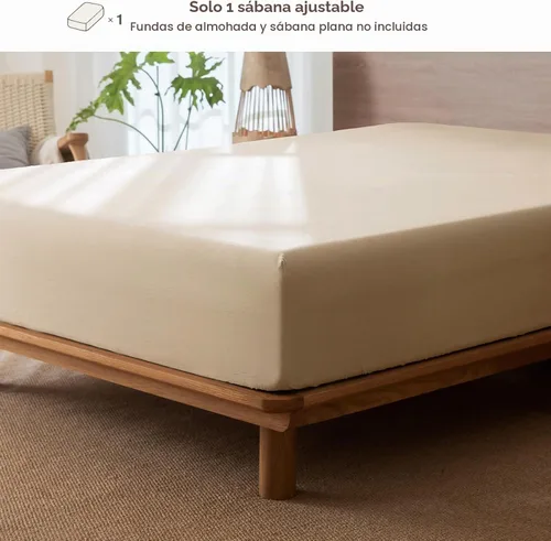 Vista 2 de MooMee Sábana bajera ajustable de solo 100% algodón lavado con textura parecida al lino, transpirable, duradera, suave, cómoda, bolsillo profundo