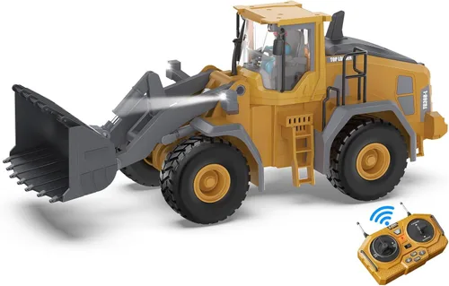 Vista 10 de KIDMARKT Juguete grande de excavadora de control remoto de 21 pulgadas con cubo de metal y hoja topadora, juguetes de excavadora RC de 15 canales