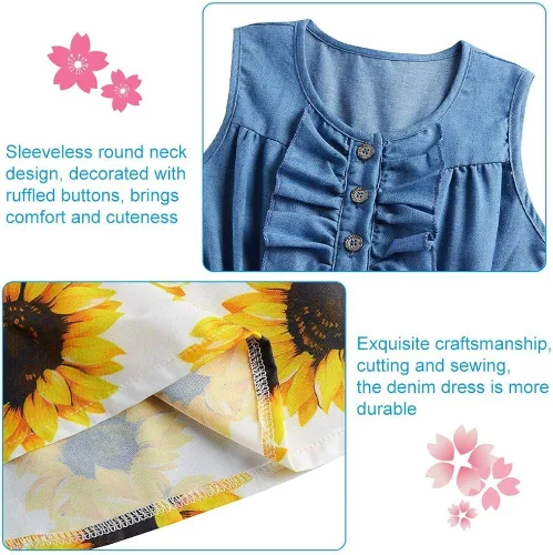 Vista 5 de Enlifety - Vestidos de princesas para niñas pequeñas sin mangas blusa de mezclilla y faldas de tutú con estampado floral vestido de verano de una