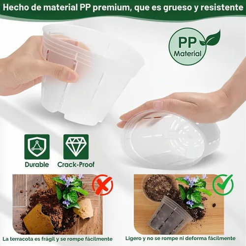 Vista 2 de 9 Pack Plastic Orchid Pots with Holes, 4, 5, 6 Inch Clear Orchid Pots Paquete de 9 unidades.