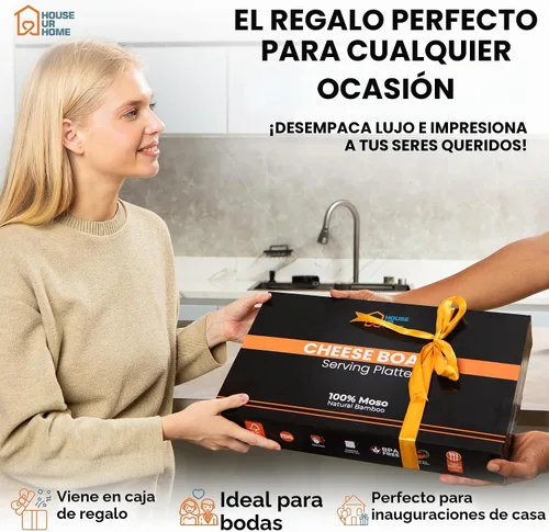 Vista 2 de Juego de tablas de charcutería de bambú con bandejas laterales magnéticas extraíbles, bandeja para frutas, asas, caja lista para cubiertos y regalos