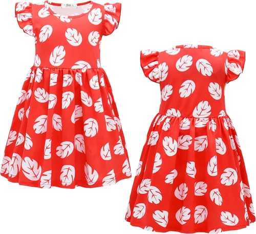 Vista 2 de SHELOVESIT Vestido Lilo de princesa roja para niñas, disfraz hawaiano de cumpleaños, fiesta de Halloween, cosplay