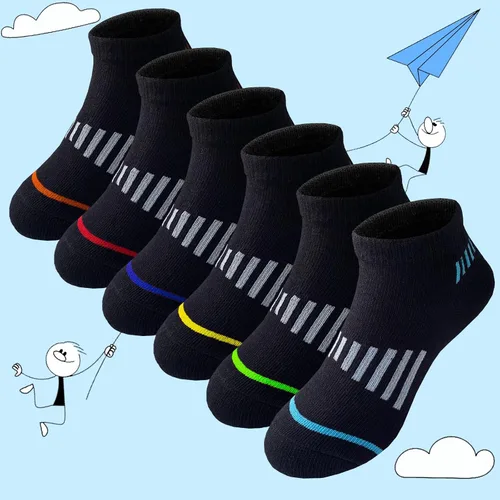 Vista 24 de 12 pares de calcetines de algodón atléticos para niños, calcetines de algodón medio acolchados de corte bajo