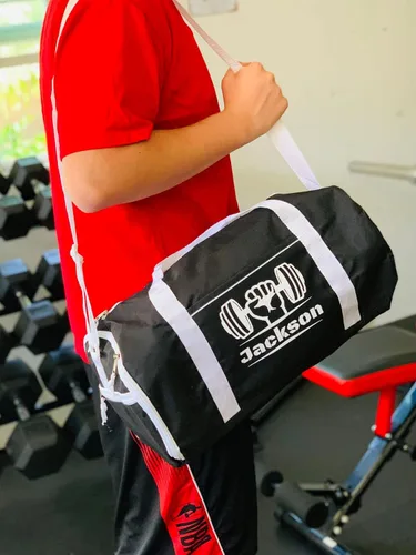 Vista 3 de Bolsa de lona personalizada para deportegimnasio, boxeo, fútbol, gimnasia, danza, béisbol, fútbol, baloncesto, artes marciales, Negro -, Boxeo
