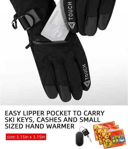 Vista 6 de BDZBREN Guantes de esquí para hombre, guantes de nieve impermeables aislados, guantes de snowboard para clima frío extremo