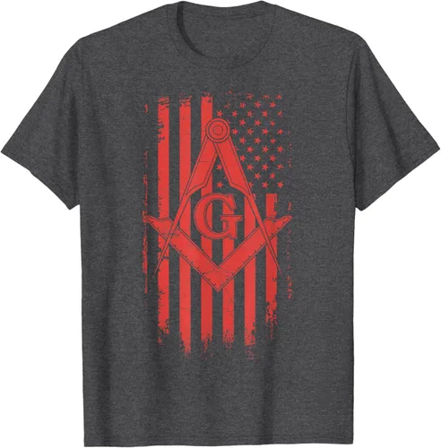 Vista 26 de Cuadrado y brújula Masónica de la bandera americana, masón, camiseta roja, Negro, S