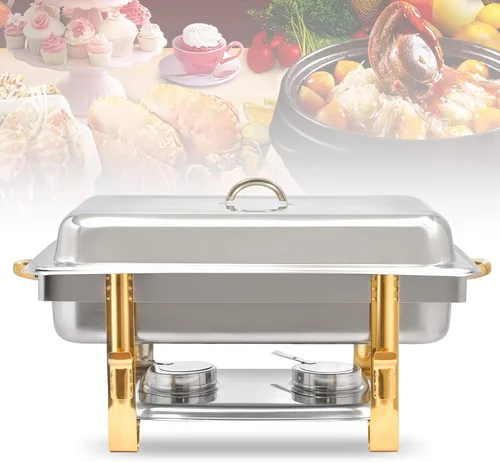 Vista 5 de Recipiente de calentamiento de acero inoxidable de 9 L, calentador de alimentos, calentador de alimentos, estufa de buffet rectangular