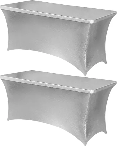 Vista 95 de Obstal Funda de mesa de elastano elástica de 4 pies para mesas plegables estándar, paquete de 2 manteles rectangulares universales ajustables