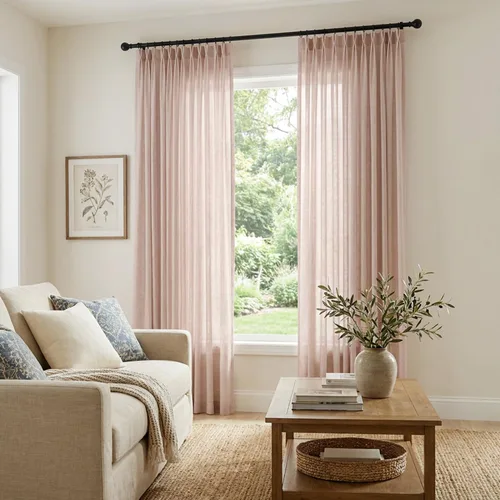 Vista 2 de PONY DANCE Cortinas plisadas de lino rosa de 96 pulgadas de largo para dormitorio, cortinas gruesas con pestaña trasera para sala de estar con 16