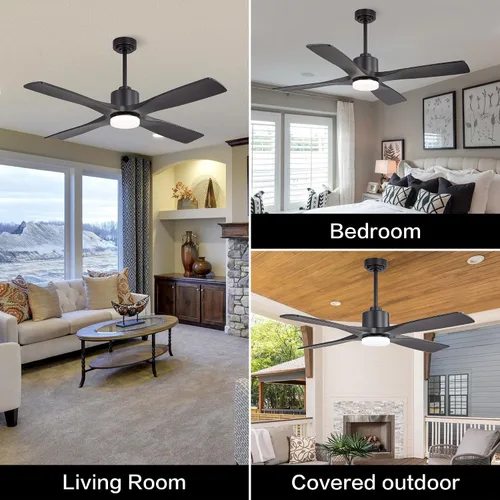 Vista 8 de WINGBO Ventilador de techo CC de 54 pulgadas con luces y control remoto, 4 cuchillas de madera maciza tallada, motor CC reversible de 6 velocidades