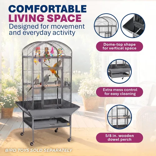 Vista 7 de Prevue Pet Products 34521 Dometop - Jaula para pájaros, grande, color negro para loros, conures, caiques, cacatúas pequeñas, jaula para pájaros