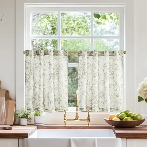 Vista 25 de Jinchan - Cortinas de lino texturizado para cocina, 24 pulgadas, natural, 2 paneles Mezcla de lino beige natural