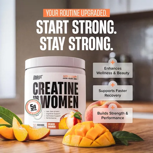 Vista 3 de Nutrex Research Creatina para mujer Booty & Beauty – Peach Mango 0.18 oz de creatina, 0.17 oz de colágeno, BCAA y ácido hialurónico para glúteos