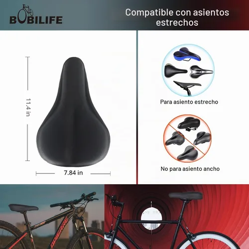 Vista 2 de Cojín de gel grueso y ancho para asiento de bicicleta con funda impermeable - Cómodo cojín de silicona de espuma viscoelástica para asiento