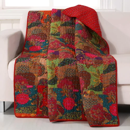 Vista 4 de Greenland Home Jewel Manta de Tiro 100% Algodón con Acolchado Estilo Kantha, Multicolor