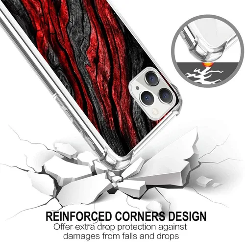 Vista 4 de CARLOCA Funda compatible con iPhone 11 Pro, patrón de grano de madera negro y rojo transparente con diseño de plástico transparente para iPhone 11