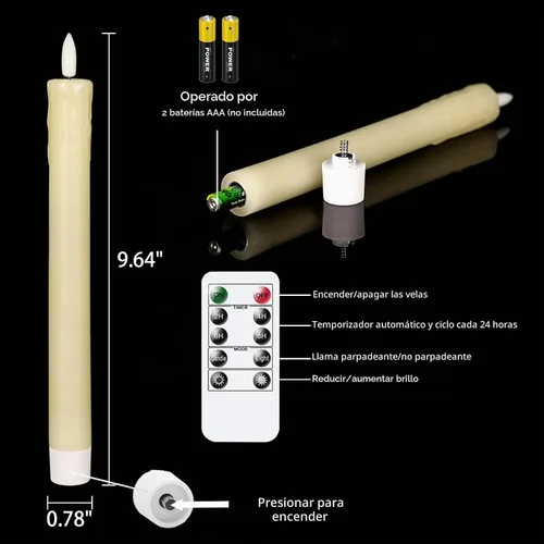 Vista 6 de GenSwin Velas cónicas de cera goteo sin llama parpadeantes con control remoto de 10 teclas, funciona con pilas, luz LED cálida 3D para ventana