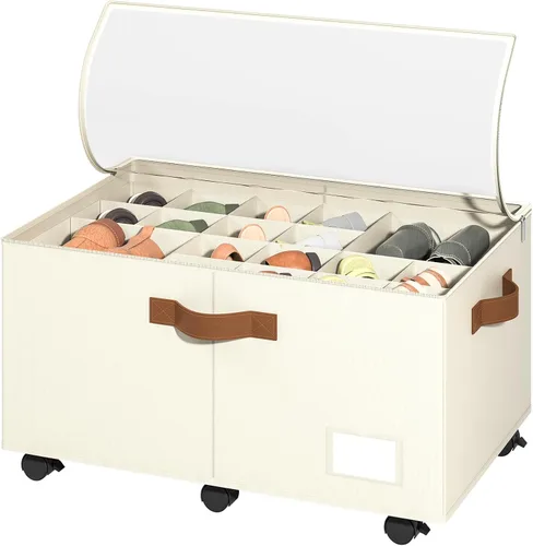 Vista 13 de Foyego Organizador de zapatos para armario, organizador de zapatos con ruedas y divisores ajustables, caja de almacenamiento de zapatos apilable