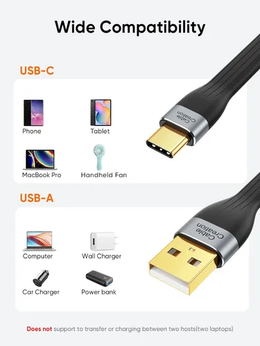 Vista 7 de CableCreation Cable corto USB a USB C de 6 pulgadas, cable de carga rápida USB A a USB C 2.0, cable de carga USB C corto para batería portátil