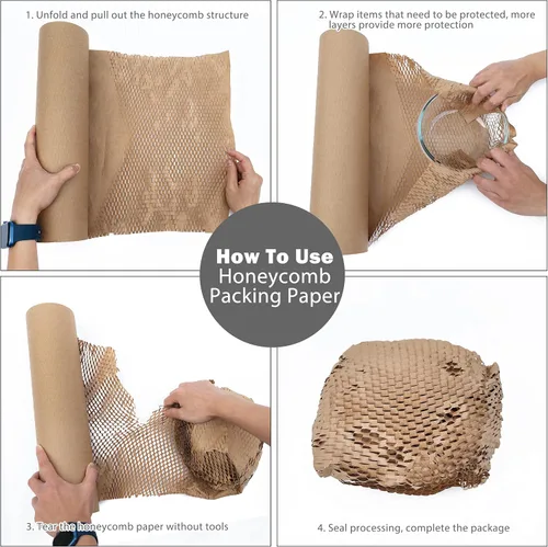 Vista 4 de Papel de embalaje de panal de abeja de 15 x 98 pies para mover, envío, embalaje, relleno de vacío, rollo protector ecológico y reciclable con 20
