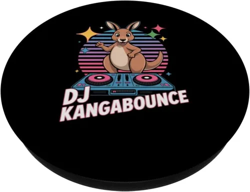 Vista 2 de DJ Kangabounce Kangaroo Party DJ Retro Tocadiscos Vibes PopSockets Adhesivo PopGrip