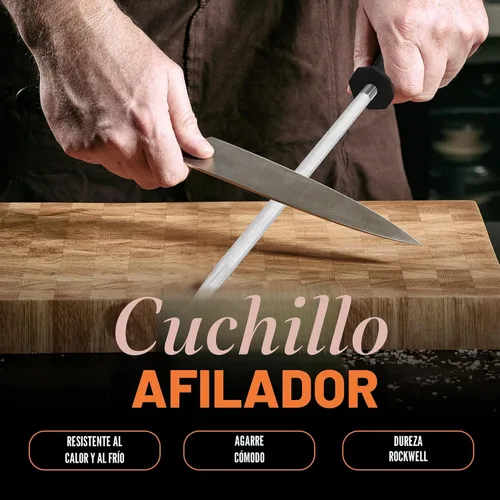 Vista 4 de Utopia Kitchen Cuchillo de acero afilado de 10 pulgadas que afila varilla de afilado de acero - negro Grado profesional, gancho para colgar