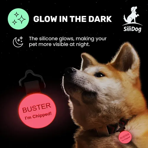 Vista 8 de SiliDog - La placa silenciosa original de silicona para perro - Identificación personalizada grabada sin sonido para mascotas - Como se ve en Shark