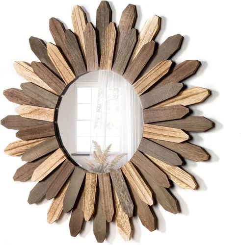 Vista 18 de Honiway Espejo de pared negro de 12 pulgadas, decoración de pared bohemia de madera, espejo decorativo para decoración de habitación, decoración
